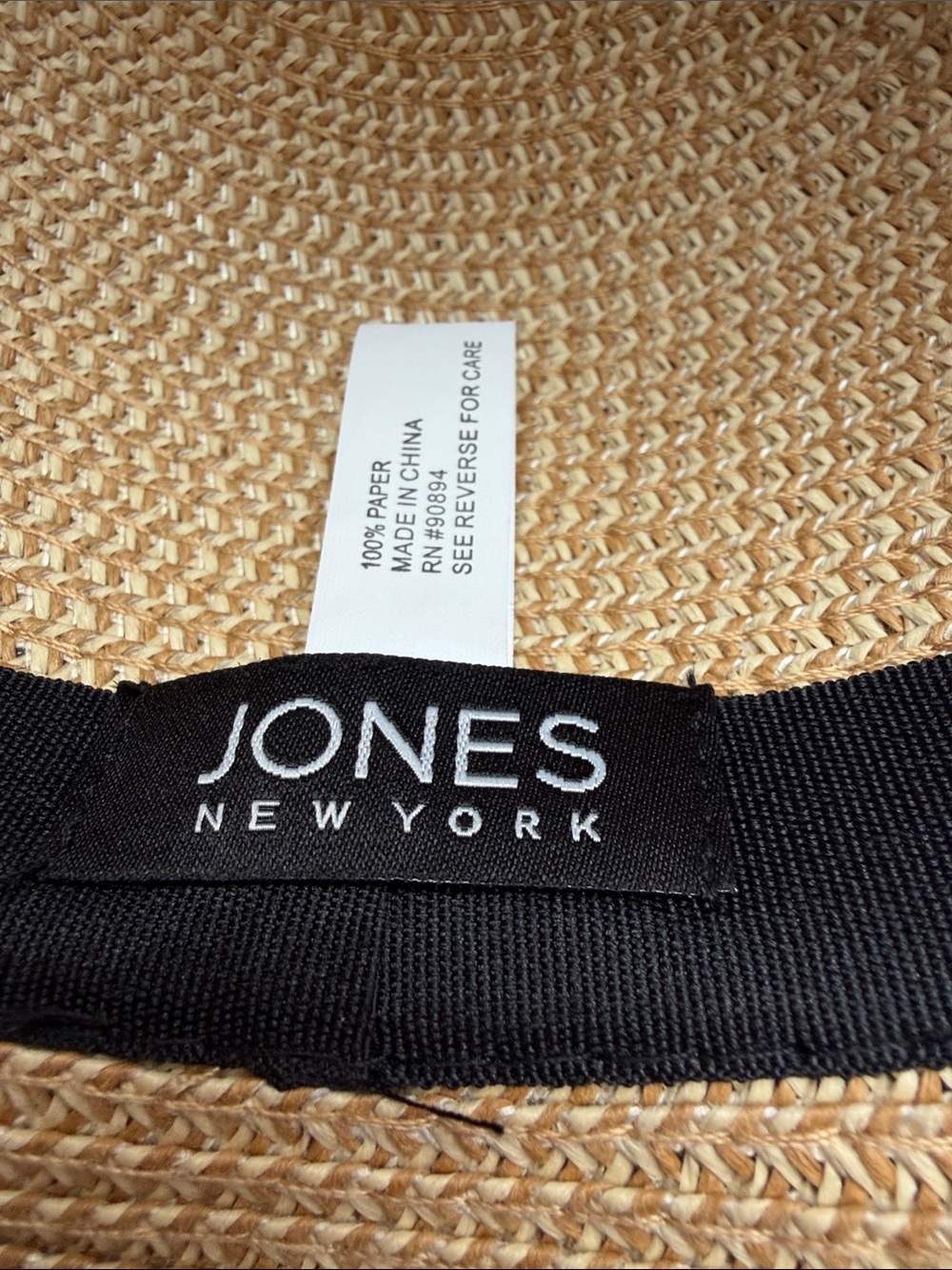 Jones New York Natural Straw Sun Hat with Black Ribbon Bow - Picture 6 of 7